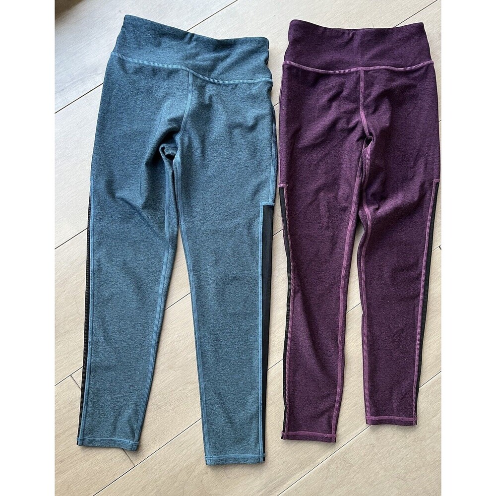Zella 2 Pairs Lot Of Girls Leggings Sz 7/8 Teal Plum Athletic